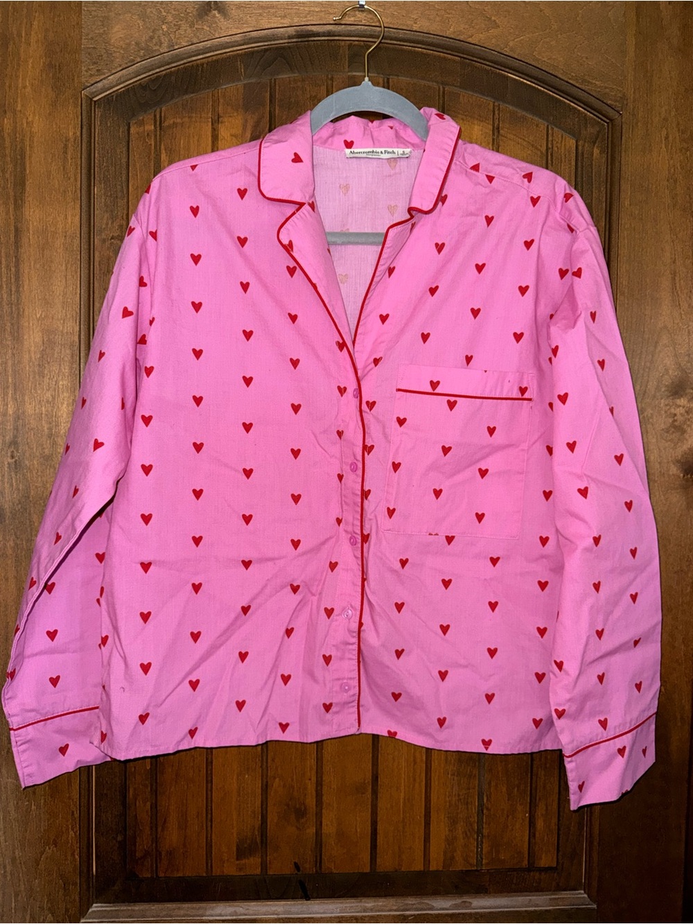 Abercrombie & Fitch Pink Pajama Top with Red Heart Print